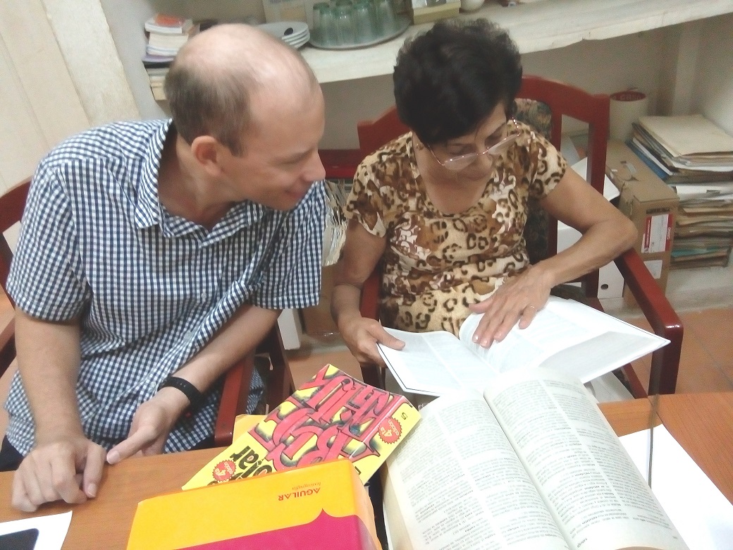 Linguistics Researchers Alex and Nancy in a working session